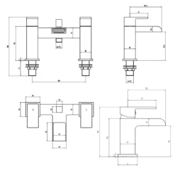 Vellamo Reve Waterfall Basin Mixer & Waterfall Bath Shower Mixer Value Pack -Vado Shop duk001 002 bundle technical drawing