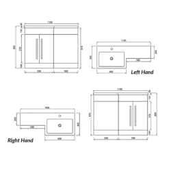 Dylan 1100mm Combination Left Hand Basin & Toilet Unit - Green -Vado Shop dylan 1100 combination unit left basin tech drawing 1