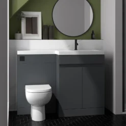 Dylan 1100mm Combination Left Hand Basin & Toilet Unit - Anthracite - Harbour Serenity Toilet, Slim Seat & Concealed Cistern -Vado Shop dylan anthracite 1100 combi unit right lifestyle2 scaled