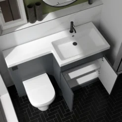 Dylan 1100mm Combination Left Hand Basin & Toilet Unit - Anthracite - Harbour Serenity Toilet, Slim Seat & Concealed Cistern -Vado Shop dylan anthracite 1100 combi unit right lifestyle3 scaled