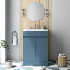 Dylan 600mm Floorstanding Vanity Unit & Basin - Blue 19 Dylan 600mm Floorstanding Vanity Unit & Basin - Blue -Vado Shop dylan blue 600 vanity unit lifestyle1 scaled