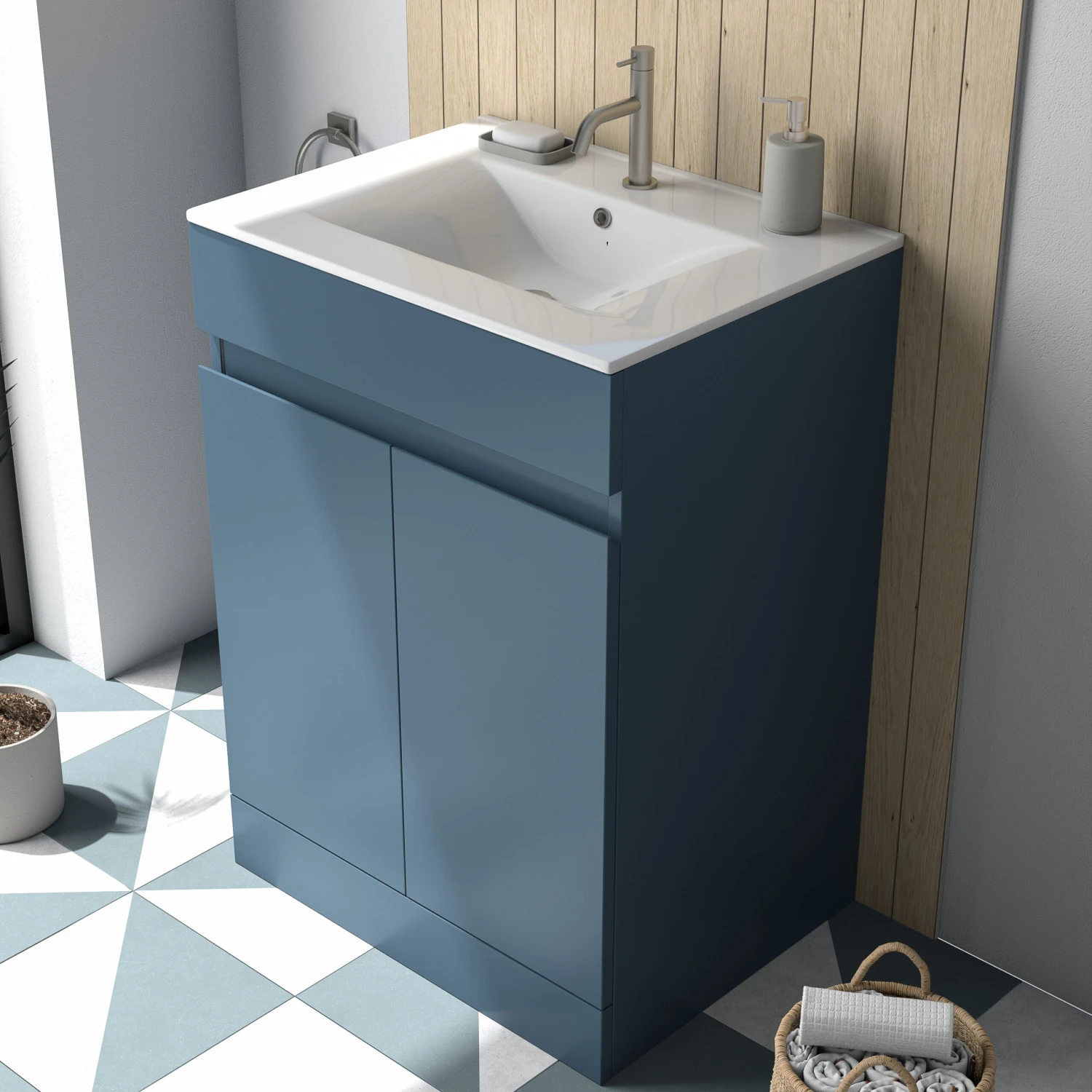 Dylan 600mm Floorstanding Vanity Unit & Basin - Blue 7 Dylan 600mm Floorstanding Vanity Unit & Basin - Blue - Image 7