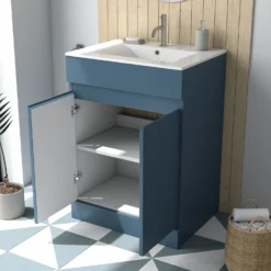 Dylan 600mm Floorstanding Vanity Unit & Basin - Blue 25 Dylan 600mm Floorstanding Vanity Unit & Basin - Blue -Vado Shop dylan blue 600 vanity unit lifestyle3 scaled