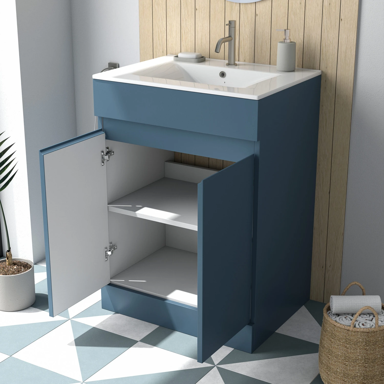 Dylan 600mm Floorstanding Vanity Unit & Basin - Blue 10 Dylan 600mm Floorstanding Vanity Unit & Basin - Blue - Image 10