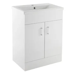 Jack Minimalist 600mm White Gloss Floor Standing Vanity Unit & Basin -Vado Shop eden minimalist 600 vanity unit basin vtnb6002