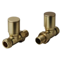 EliteHeat Straight Radiator Valves (Pair) - Brushed Brass -Vado Shop elite heat straight radiator valves brushed brass cutout 2