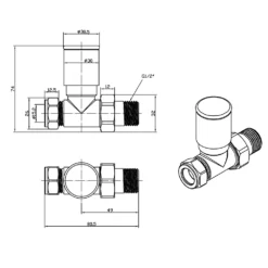 EliteHeat Straight Radiator Valves (Pair) - Brushed Brass -Vado Shop elite heat straight radiator valves tech drawing