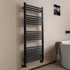 EliteHeat Steel Ladder Heated Towel Rail 25mm Bars - Matt Black - 800 X 600mm