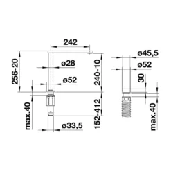 Blanco Eloscope-F II Chrome Retractable Mono Kitchen Mixer Tap 9 Blanco Eloscope-F II Chrome Retractable Mono Kitchen Mixer Tap -Vado Shop eloscope line drawing side view
