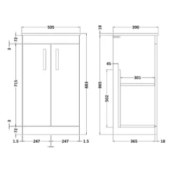 Emily 500mm Floorstanding Unit And Countertop - Gloss White - Square Hudson Reed Countertop Basin -Vado Shop emily 500 floor door unit countertop technical