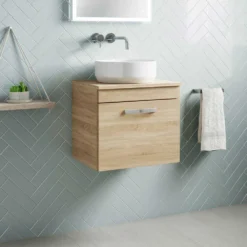 Emily 500mm Wall Mounted Natural Oak 1 Drawer Unit -Vado Shop emily 500 wall 1drawer unit countertop natural oak