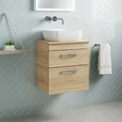 Emily 500mm Wall Mounted Natural Oak 2 Drawer Unit And Hudson Reed Round Countertop Basin 15 Emily 500mm Wall Mounted Natural Oak 2 Drawer Unit And Hudson Reed Round Countertop Basin -Vado Shop emily 500 wall 2drawer unit countertop natural oak