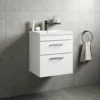 Emily 500mm Wall Mounted 2 Drawer Vanity Unit & Minimalist Basin - Gloss White