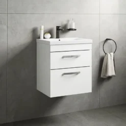 Emily 500mm Wall Mounted 2 Drawer Vanity Unit & Minimalist Basin - Gloss White