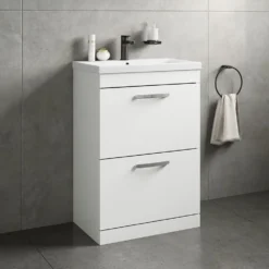 Emily 600mm Floorstanding 2 Drawer Vanity Unit & Minimalist Basin - Gloss White