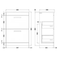 Emily 600mm Floorstanding 2 Drawer Unit In Natural Oak And Alana 460mm Countertop Basin -Vado Shop emily 600 floor drawers unit countertop technical