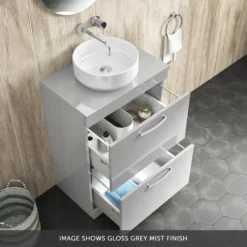 Emily 600mm Floorstanding 2 Drawer Unit In Natural Oak And Alana 460mm Countertop Basin -Vado Shop emily 600 floorstanding countertop unit gloss grey mist drawers banner