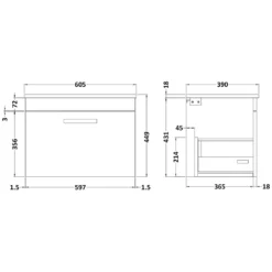Emily 600mm Wall Mounted 1 Drawer Unit And Countertop - Gloss White - Hudson Reed Rectangular Countertop Basin 23 Emily 600mm Wall Mounted 1 Drawer Unit And Countertop - Gloss White - Hudson Reed Rectangular Countertop Basin -Vado Shop emily 600 wall 1 drawer unit countertop technical