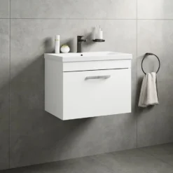 Emily 600mm Wall Mounted 1 Drawer Vanity Unit & Mid-Edged Basin - Natural Oak
