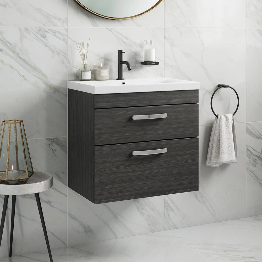 Emily 600mm Wall Mounted 2 Drawer Vanity Unit & Mid-Edged Basin - Hacienda Black 3 Emily 600mm Wall Mounted 2 Drawer Vanity Unit & Mid-Edged Basin - Hacienda Black - Image 3