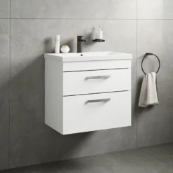 Emily 600mm Wall Mounted 2 Drawer Vanity Unit & Mid-Edged Basin - Hacienda Black