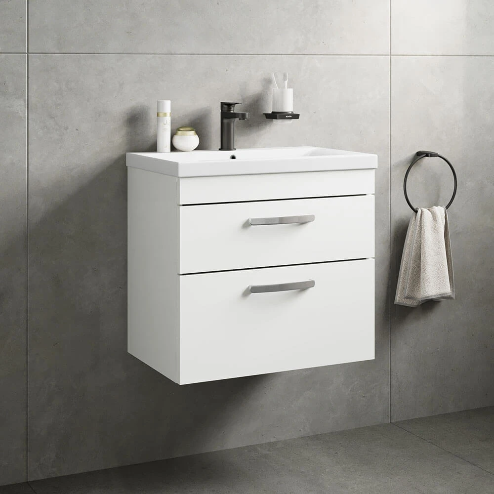 Emily 600mm Wall Mounted 2 Drawer Vanity Unit & Mid-Edged Basin - Hacienda Black 1 Emily 600mm Wall Mounted 2 Drawer Vanity Unit & Mid-Edged Basin - Hacienda Black