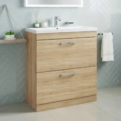 Emily 800mm Floorstanding 2 Drawer Vanity Unit & Minimalist Basin - Gloss White -Vado Shop emily 800 floor 2 drawers vanity unit natural oak