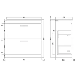 Emily 800mm Floorstanding 2 Drawer Unit And Countertop - Gloss White - No Basin -Vado Shop emily 800 floor drawers unit countertop technical