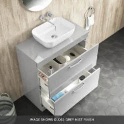 Emily 800mm Floorstanding 2 Drawer Unit And Countertop - Gloss White - No Basin -Vado Shop emily 800 floorstanding countertop unit gloss grey mist drawers banner
