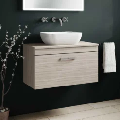 Emily 800mm Wall Mounted 1 Drawer Unit And Countertop - Natural Oak - No Basin -Vado Shop emily 800 wall 1 drawer unit countertop driftwood