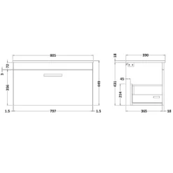 Emily 800mm Wall Mounted 1 Drawer Unit And Countertop - Natural Oak - No Basin -Vado Shop emily 800 wall 1 drawer unit countertop technical