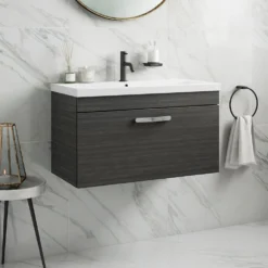 Emily 800mm Wall Mounted 1 Drawer Vanity Unit & Mid-Edged Basin - Gloss White