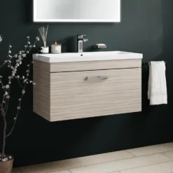Emily 800mm Wall Mounted 1 Drawer Vanity Unit & Mid-Edged Basin - Gloss White -Vado Shop emily 800 wall 1drawer vanity unit basin driftwood