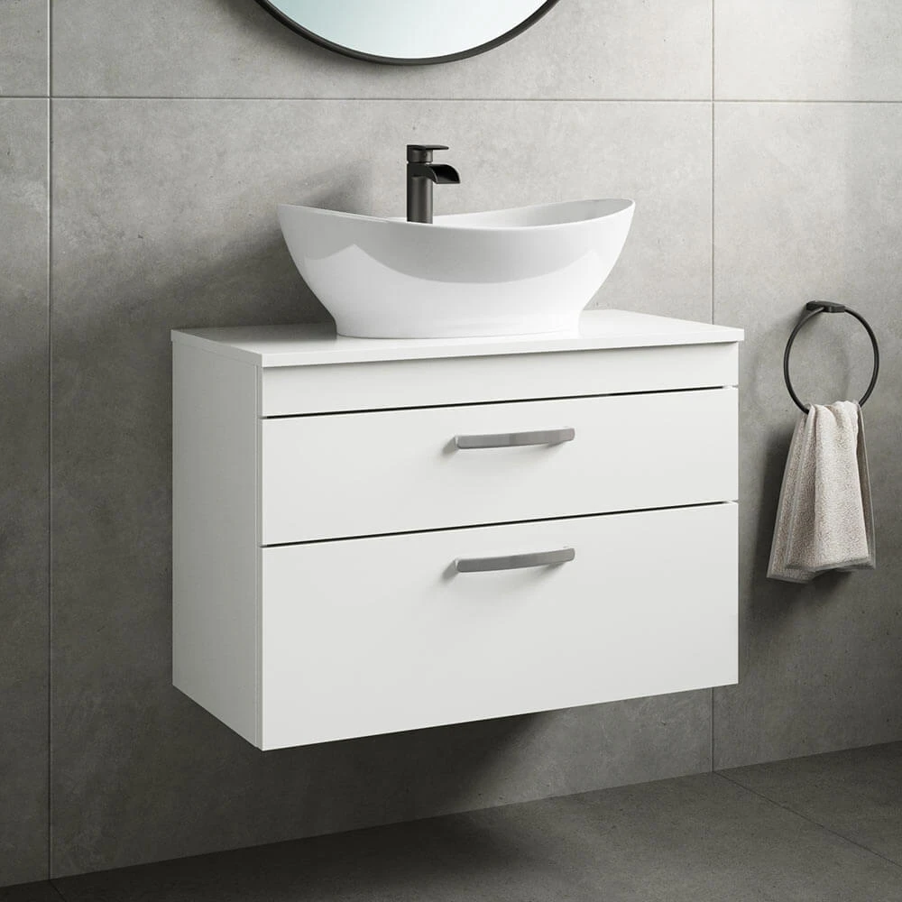 Emily 800mm Wall Mounted 2 Drawer Unit And Countertop - Gloss White - No Basin 2 Emily 800mm Wall Mounted 2 Drawer Unit And Countertop - Gloss White - No Basin - Image 2