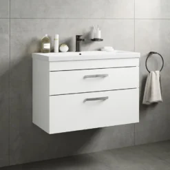 Emily 800mm Wall Mounted 2 Drawer Vanity Unit & Minimalist Basin - Gloss White