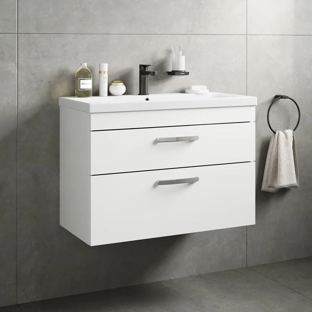 Emily 800mm Wall Mounted 2 Drawer Vanity Unit & Minimalist Basin - Gloss White 1 Emily 800mm Wall Mounted 2 Drawer Vanity Unit & Minimalist Basin - Gloss White