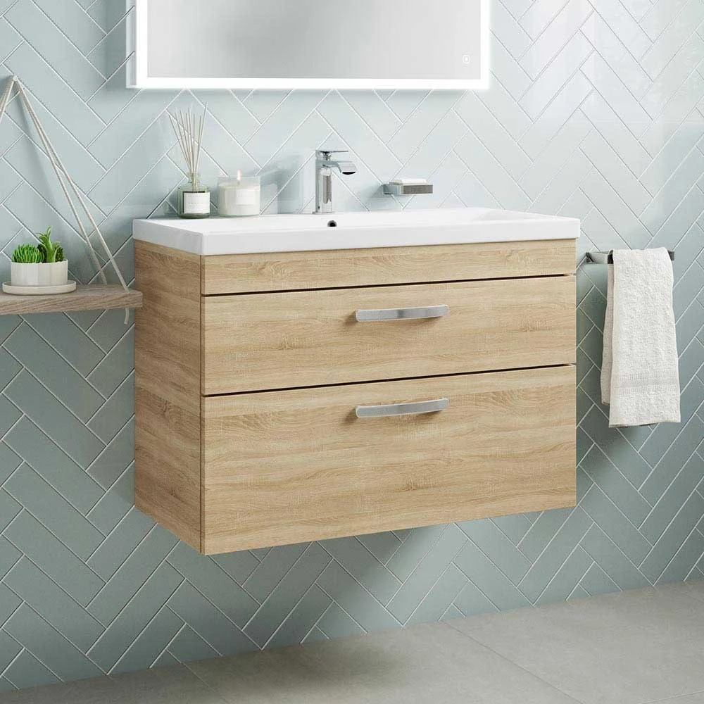 Emily 800mm Wall Mounted 2 Drawer Vanity Unit & Minimalist Basin - Gloss White 2 Emily 800mm Wall Mounted 2 Drawer Vanity Unit & Minimalist Basin - Gloss White - Image 2