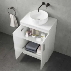 Emily 500mm Floorstanding Unit And Countertop - Gloss White - Square Hudson Reed Countertop Basin -Vado Shop emily floor door unit vessel worktop white gloss