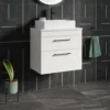 Emily 500mm Gloss White Wall Mounted 2 Drawer Vanity Unit And Countertop With Matt Black Handles