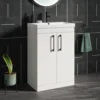 Emily 500mm Gloss White Floorstanding 2 Door Vanity Unit, Thin-Edged Basin, Matt Black Handles & Overflow