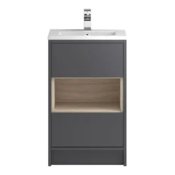 Hudson Reed Coast 500mm Floor Standing Vanity Unit And Basin - Grey Gloss