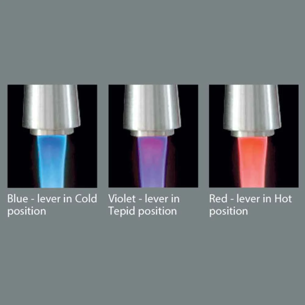 Gessi Just Mono Kitchen Mixer With Swivel Spout & Pull Out Spray - Coloured LED - Brushed Steel 3 Gessi Just Mono Kitchen Mixer With Swivel Spout & Pull Out Spray - Coloured LED - Brushed Steel - Image 3