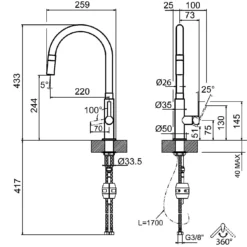 Gessi Mesh Single Lever Mono Kitchen Mixer With Woven Metal Swivel Spout - Brushed Nickel -Vado Shop gessi mesh mono kitchen mixer tech drawing