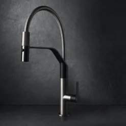 Gessi Mesh Single Lever Mono Kitchen Mixer With Woven Metal Pull Down Spout And Double Jet Spray - Brushed Nickel