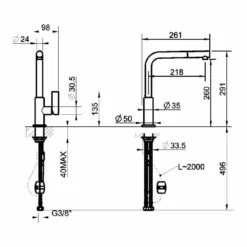 Gessi Aspire Single Lever Monobloc Mixer With Swivel 'L' Spout & Pull-Out Spray -Vado Shop gessiaspire 17053031 tech