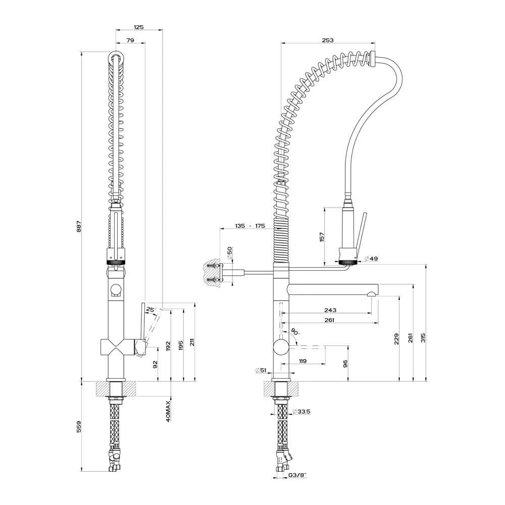 Gessi Oxygen Hi-Tech Professional Kitchen Mixer With Swivel Spout & Pull Out Spray - Brushed Nickel 7 Gessi Oxygen Hi-Tech Professional Kitchen Mixer With Swivel Spout & Pull Out Spray - Brushed Nickel - Image 7