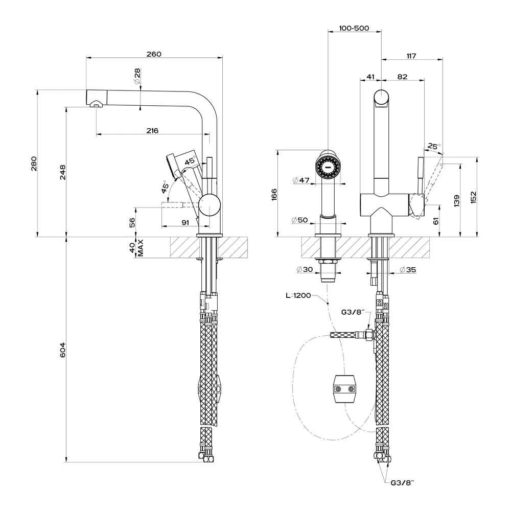 Gessi Oxygen Single Lever Kitchen Mixer With Swivel Spout & Separate Pull Out Spray - Chrome 5 Gessi Oxygen Single Lever Kitchen Mixer With Swivel Spout & Separate Pull Out Spray - Chrome - Image 5
