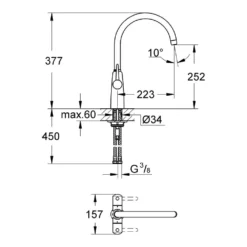 Grohe Ambi Contemporary Twin Lever Mono Sink Mixer With Swivel Spout - Chrome -Vado Shop groheambi 30189 tech