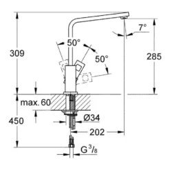 Grohe Eurocube Single Lever Mono Kitchen Mixer With Swivel Spout -Vado Shop groheeurocube 31255000 tech