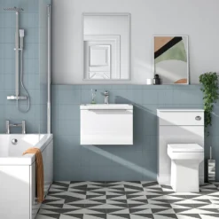 Harbour Alchemy 500mm Wall Hung Vanity Unit & Basin - Gloss White -Vado Shop harbou alchemy 500mm gloss white vanityu unit chrome handle lifestyle